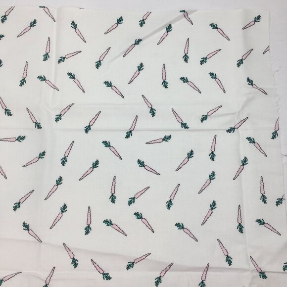 1/2 Yd Thompson of California Quilting Fabric Easter White Carrots Pink Green - Picture 1 of 6
